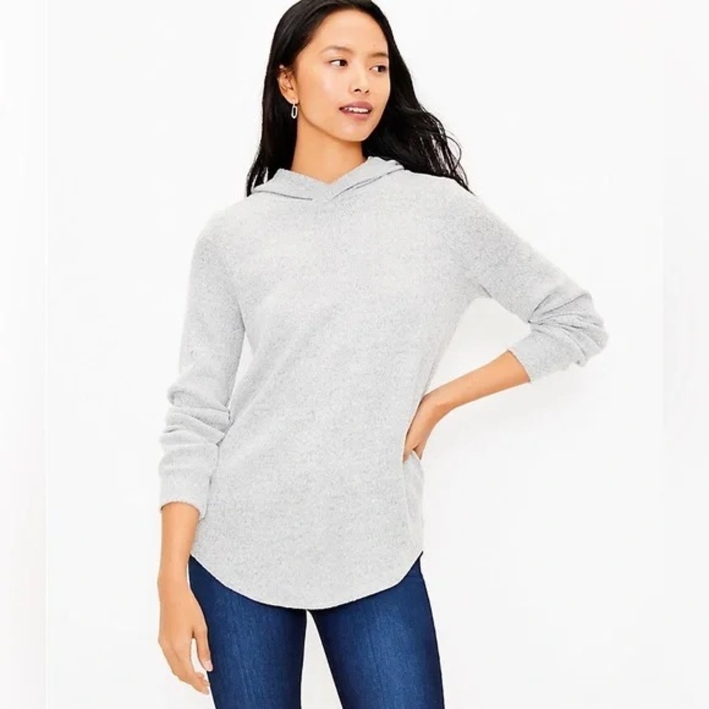 Loft | Brianna Shirttail Cozy Hoodie Grey Morning Petite XLP